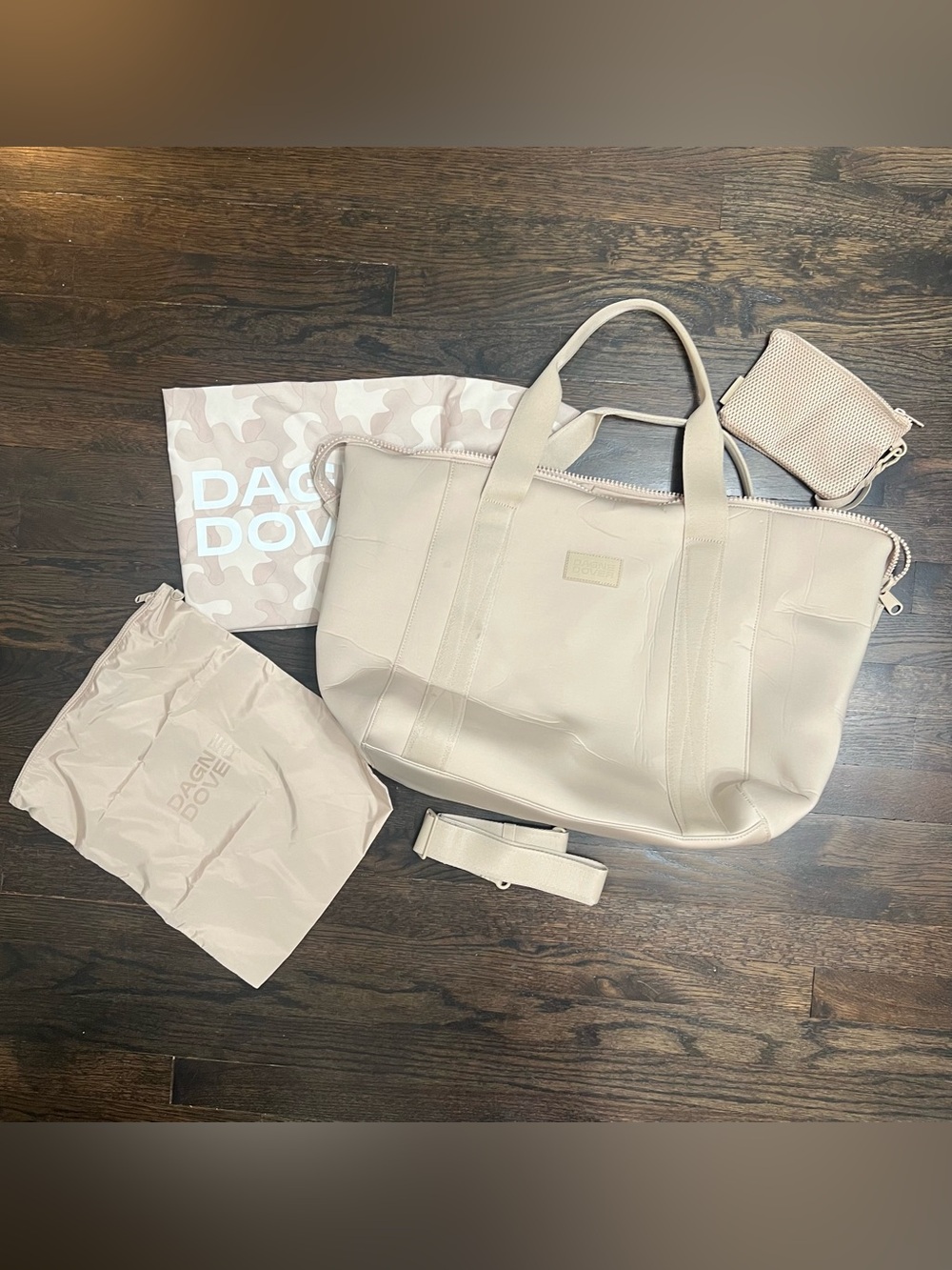 Dagne Dover Landon Carryall Neoprene Travel Weekender Bag Dune Beige